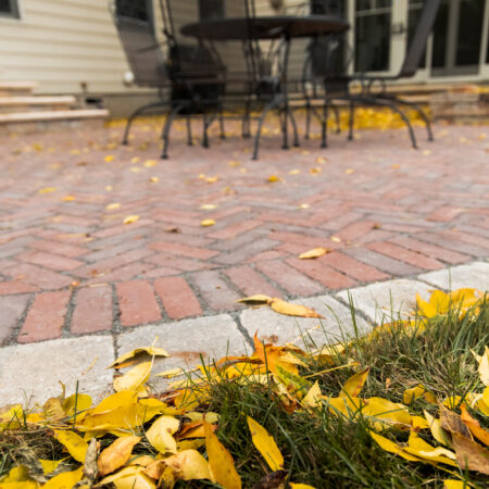 Fall leaves on Unilock pavers