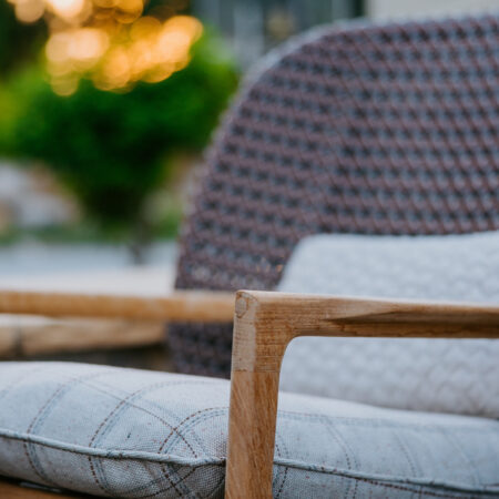 detail shot of teakwood outdoor chair