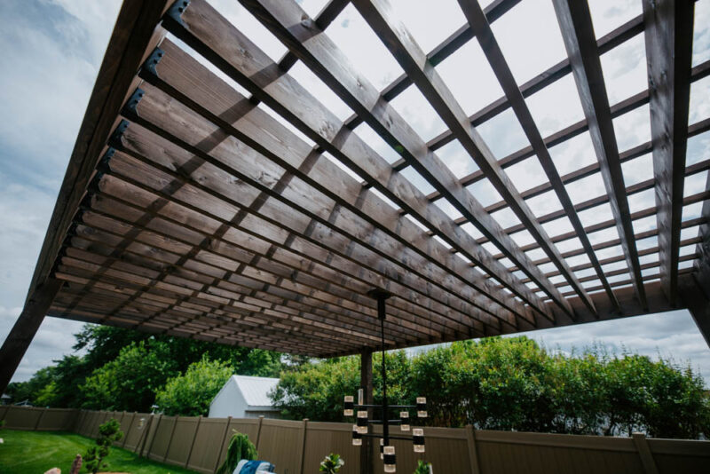 wide shot of a custom pergola