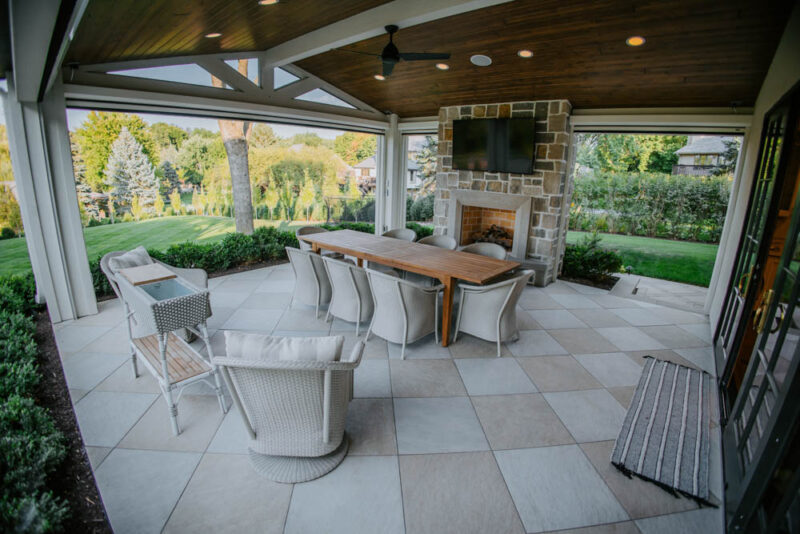 Fireplace in an Addition to house with Furniture Design, Weller Brothers Landscaping