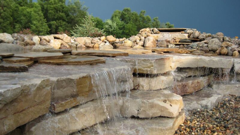 residential waterfall in backyard