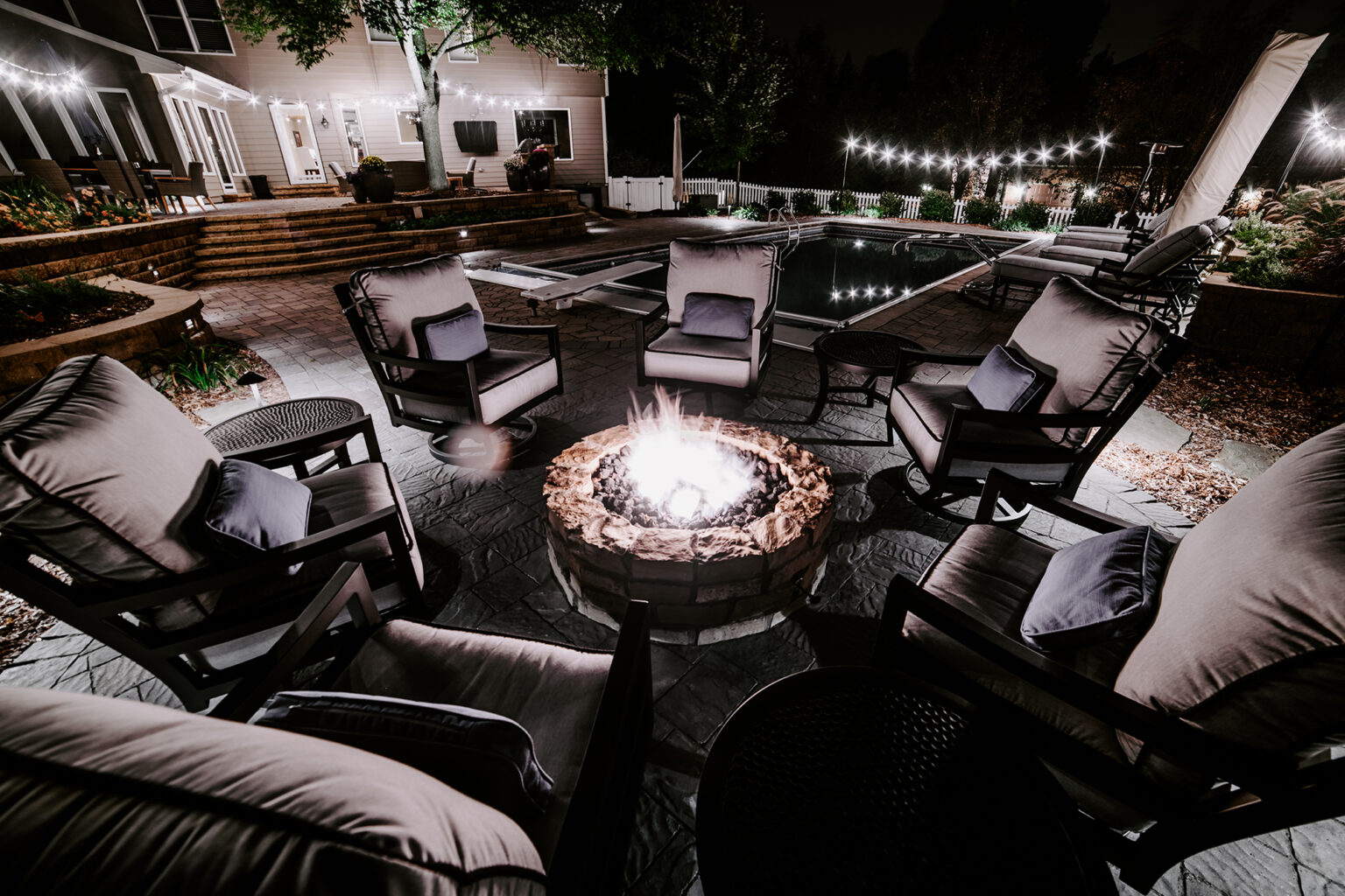 cozy fire pit at night