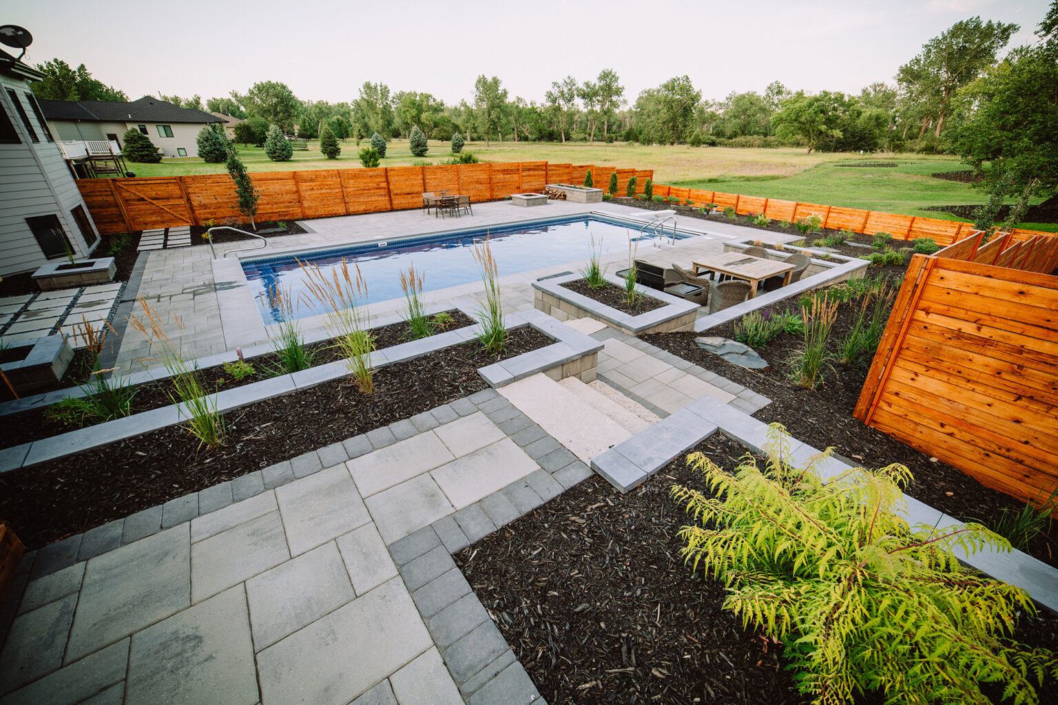 backyard stairway with pool