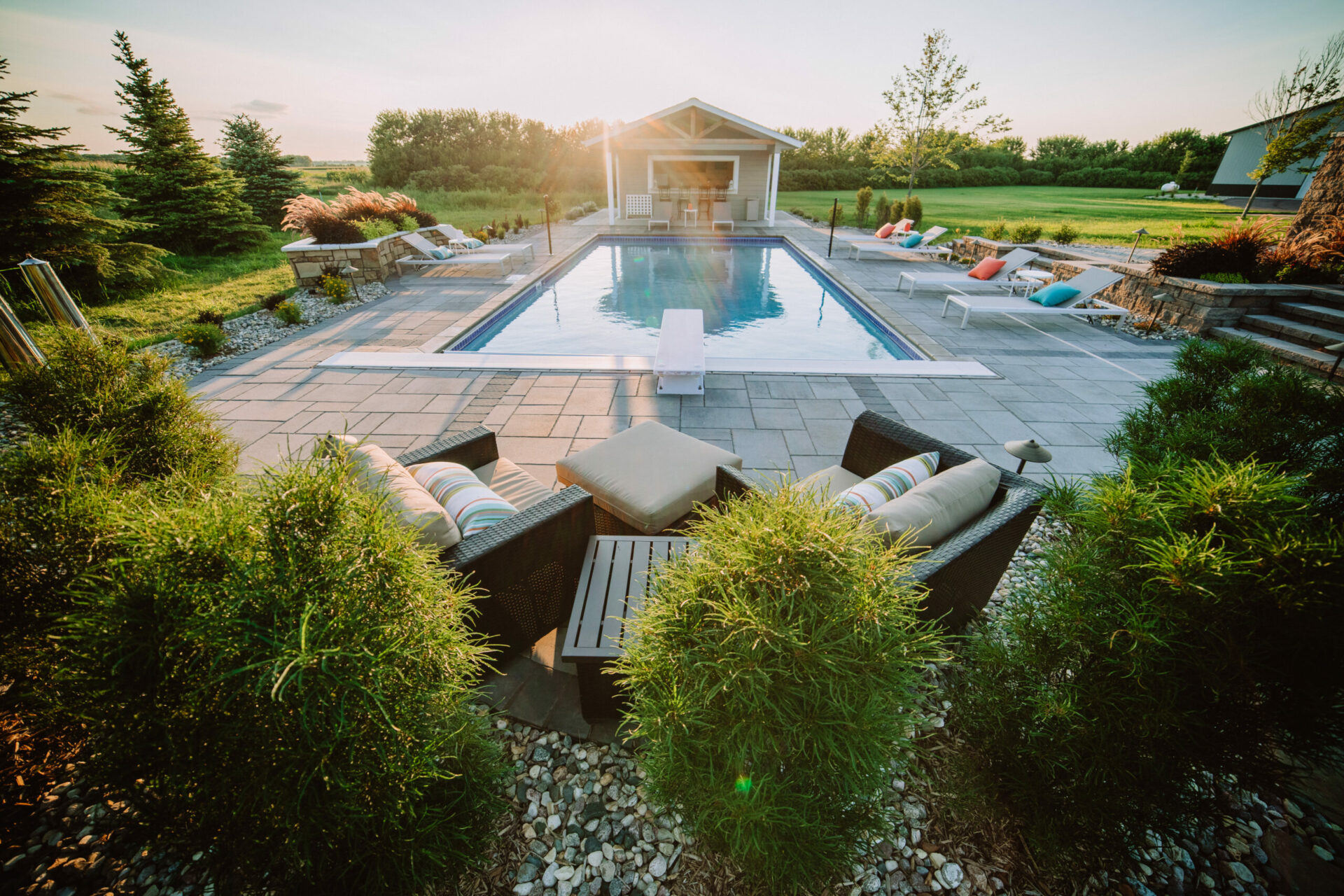 backyard pool with custom outdoor living space