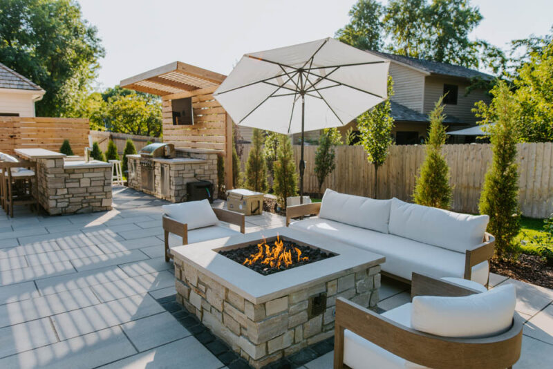 Classic Theme Outdoor Patio with Firepit, Weller Brothers Landscpaing