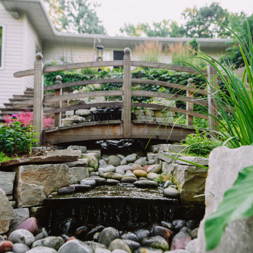 backyard bridge and water feature