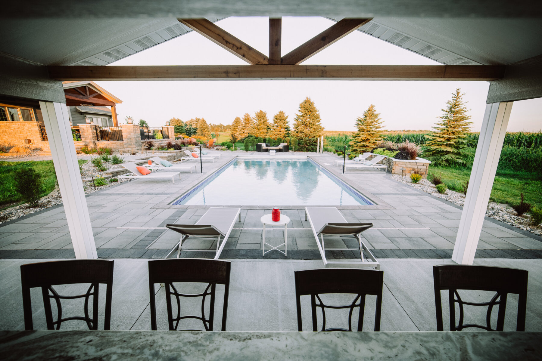 backyard pool in rural home