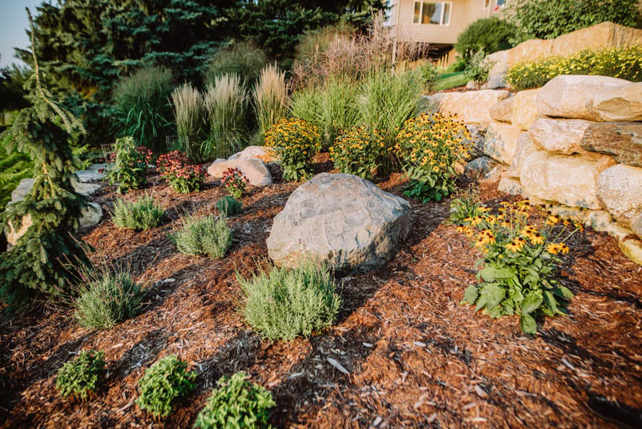 Traditional style landscape in front yard.