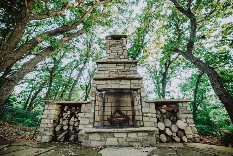 outdoor fireplace in the woods
