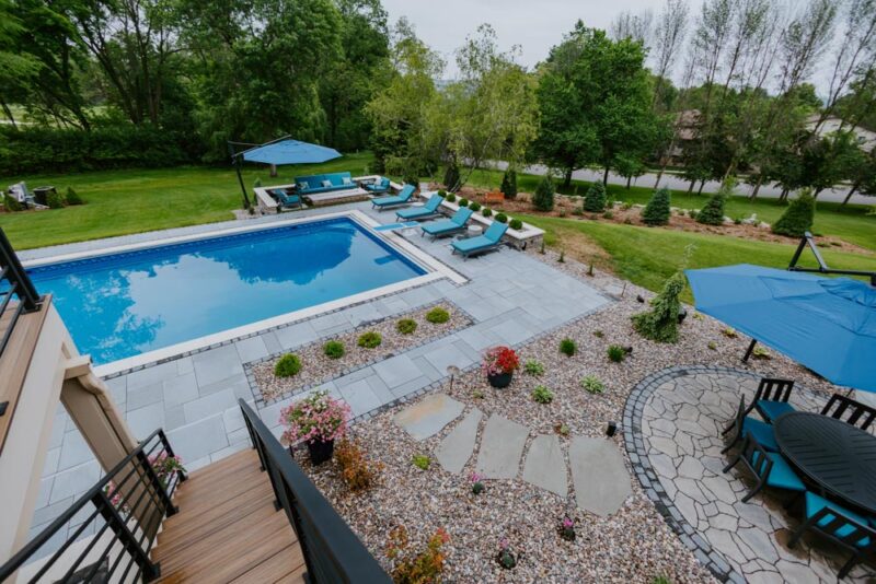 backyard pool with starting block