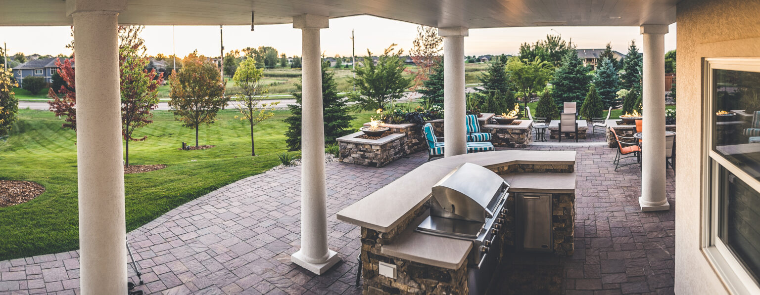 built-in grill and bar seating
