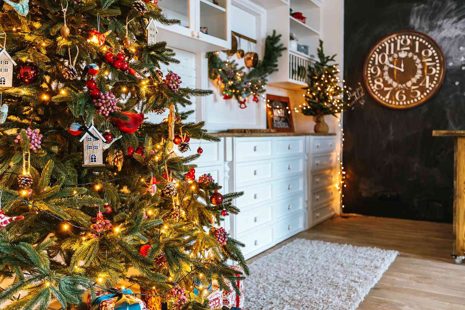 Decorated Christmas tree in a living room