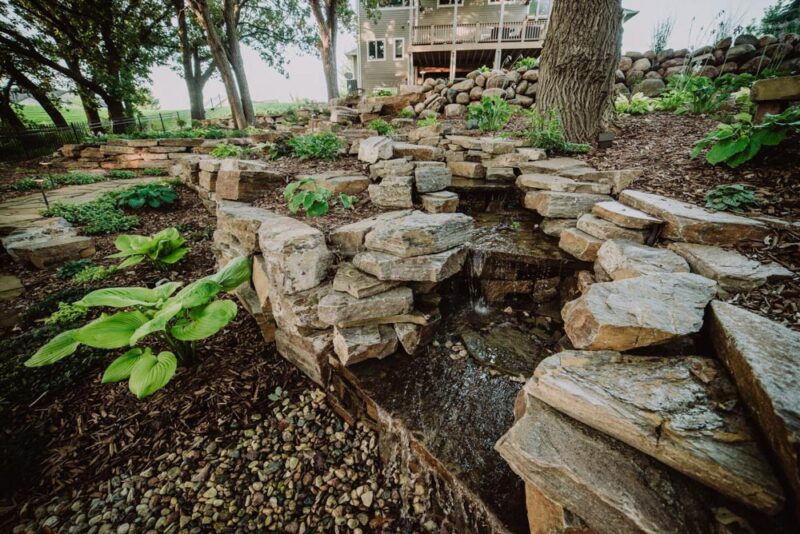 water feature pond in the Midwest