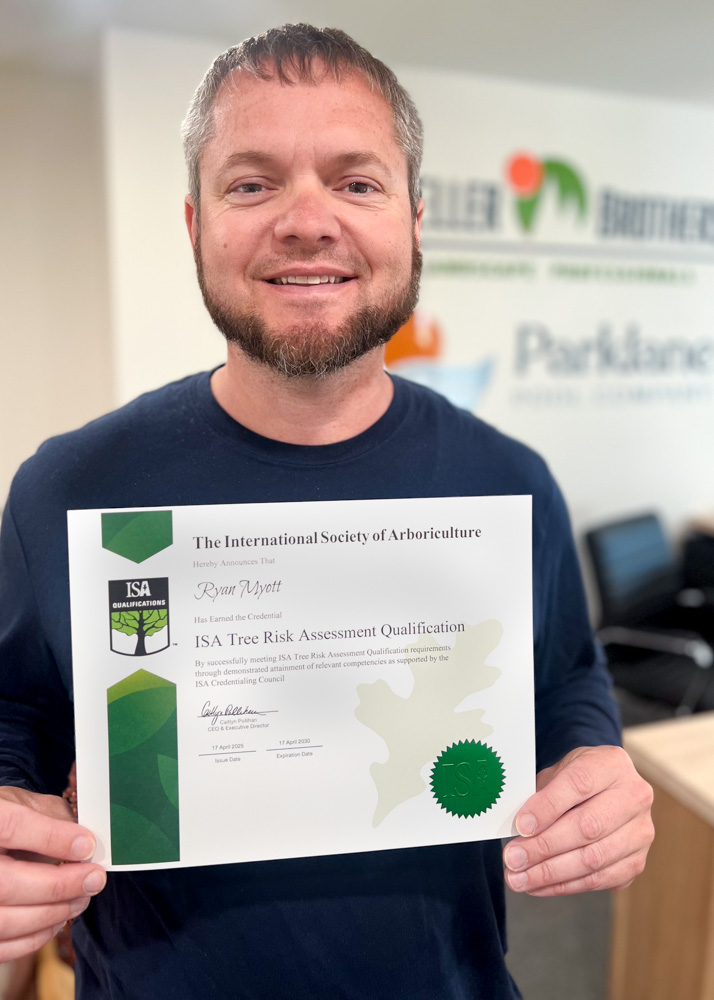 Ryan Myott of Weller Brothers Landscape Professionals has earned the ISA Tree Risk Assessment Qualification
