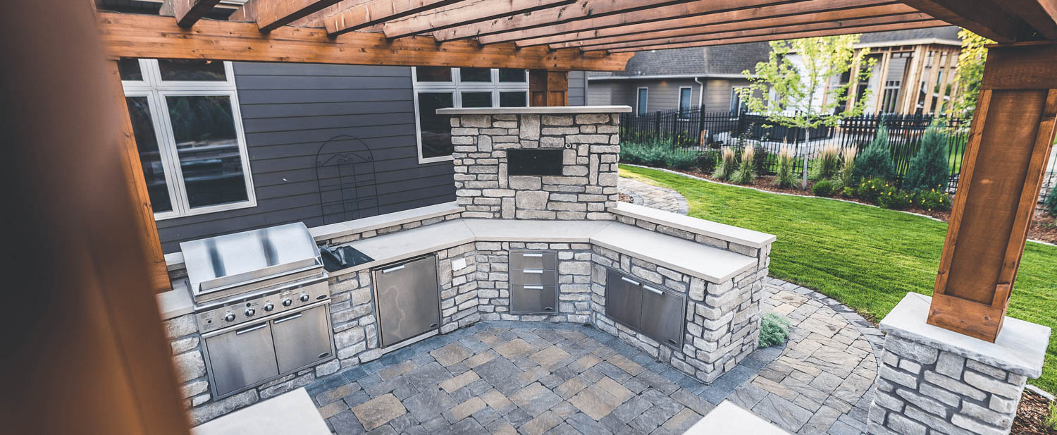 Full Outdoor Kitchen with Mantel Style look, Weller Brothers Landscaping