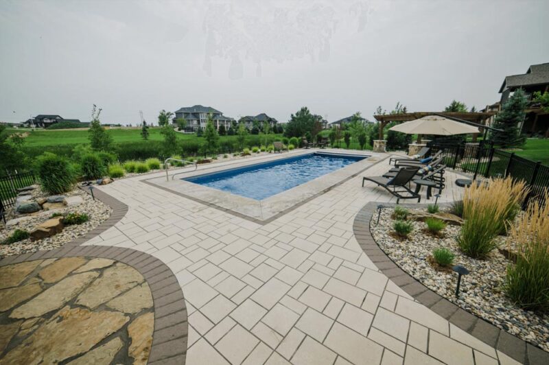 Backyard patio with pool in South Dakota