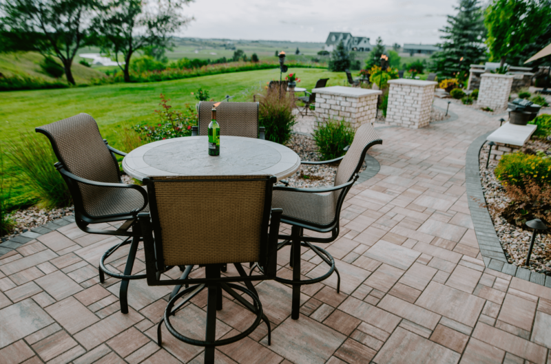 Patio landscaping and green grass
