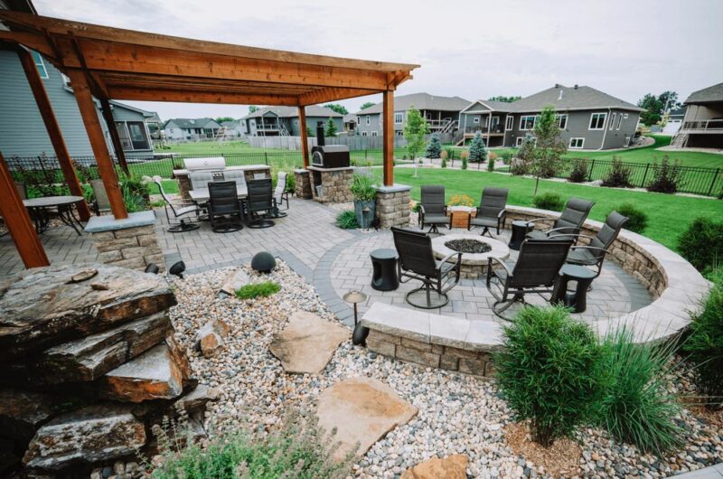 Patio Under a Pergola with a firepit, Weller Brothers Landscaping