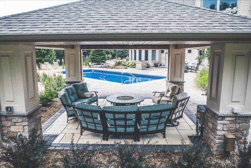 Poolside Pergola with Furniture design, Weller Brothers Landscaping