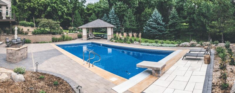 backyard pool with starting block