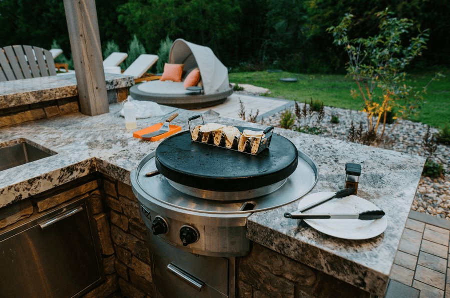 Cooking tacos in backyard
