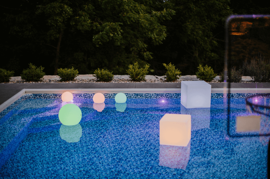 Lit pool at night