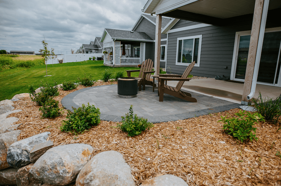 Backyard of a new build after adding landscaping