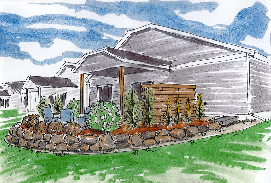 color sketch of a backyard landscape design