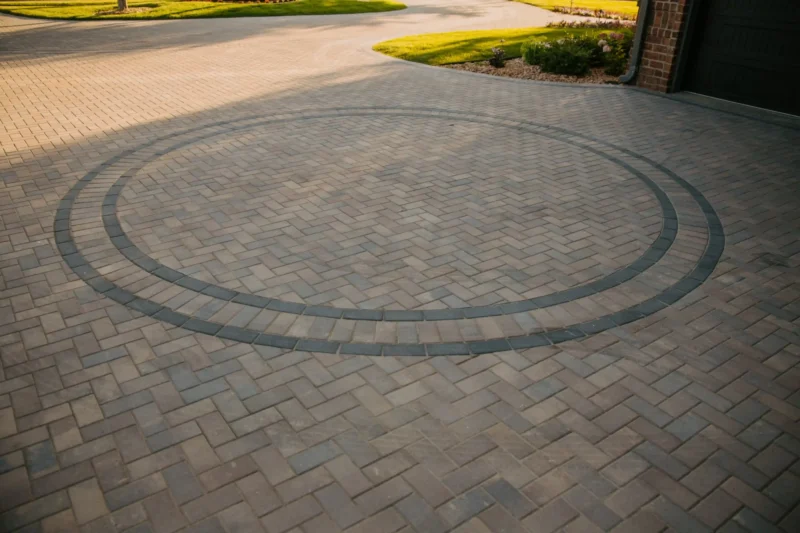 detail shot of a designed paver driveway