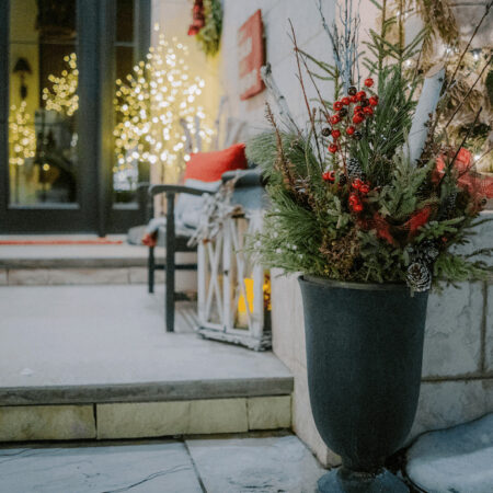 holiday planter on front porch
