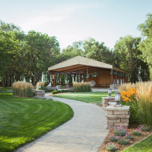 outdoor pavilion and Weller Brothers Landscaping walkway