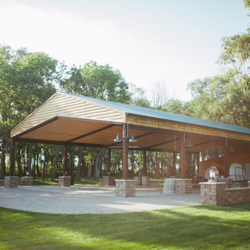 sunlit outdoor pavilion