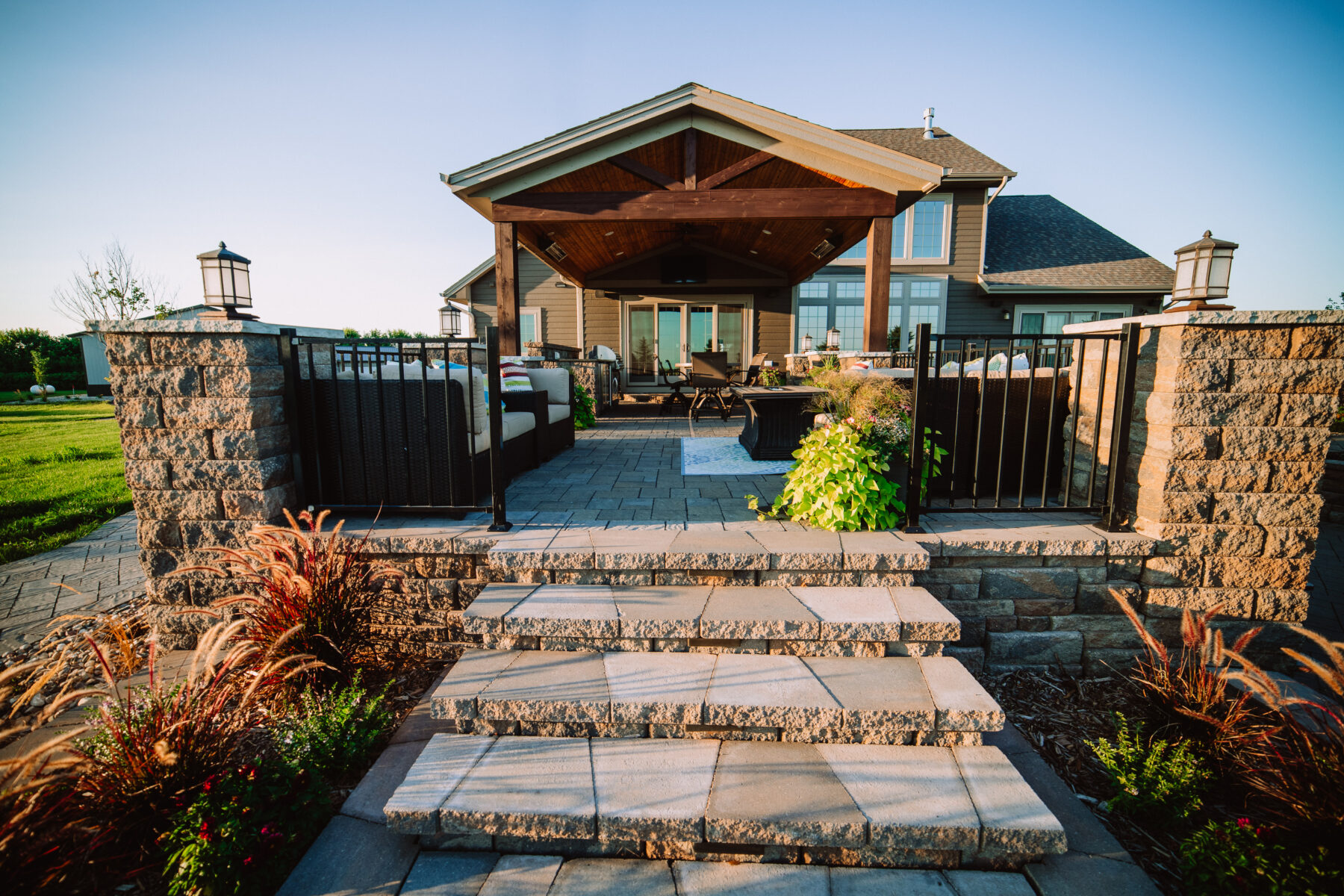 custom retaining wall and steps